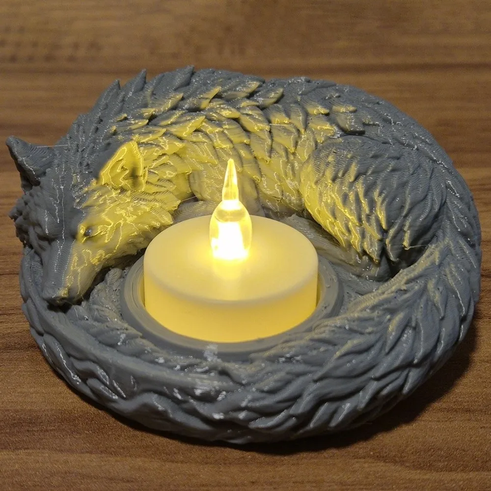 3D Printed Candle Holder Multi-functional Home Decor Wolf Sculpture Dark Style Ornaments Mini Desktop Organizer