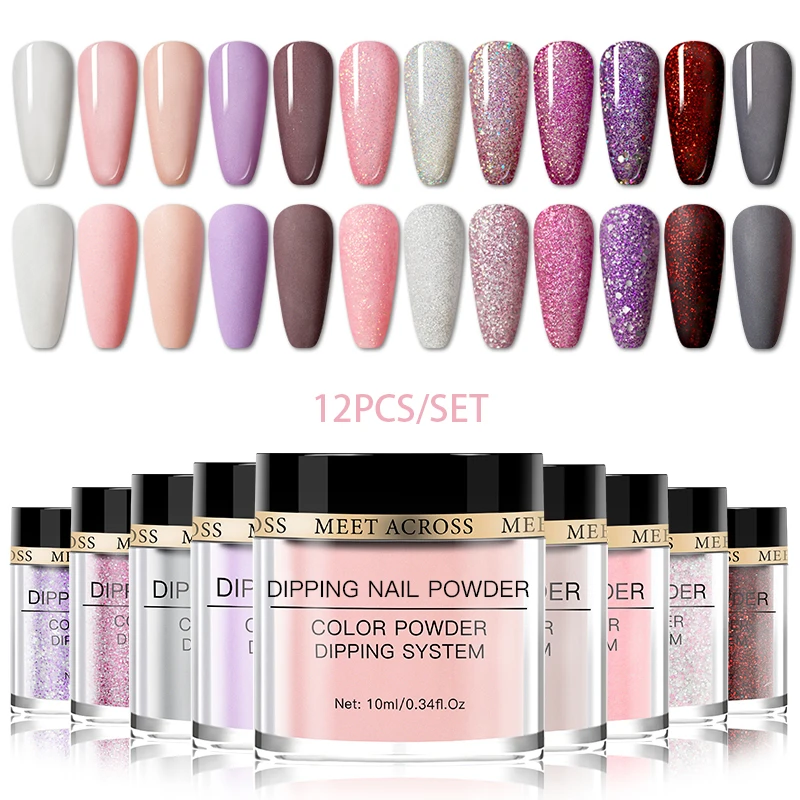 MEET ACROSS Fluorescent Glitter Color Nail Dipping Powder Set Nail Kit Summer Pastel Dipping Powder Pigment Set Nail Art Gel