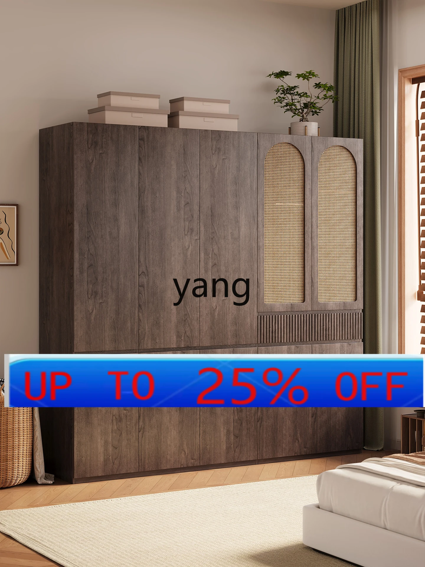 

LMM solid wood wardrobe sliding door household bedroom antique wardrobe locker space saving