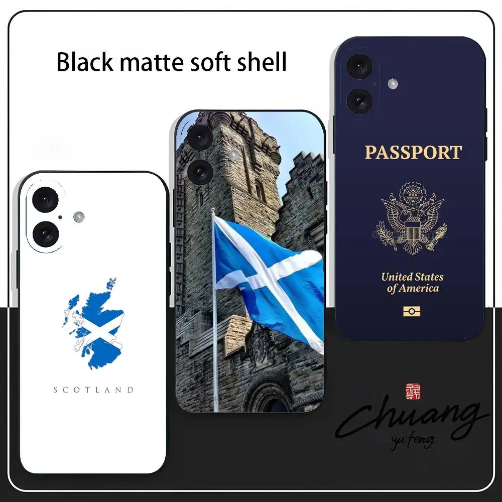 

Scotland Scottish Passport Flag Phone Case Stylish Black Matte TPU Case For 11-16. Anti-slip And Wear-resistant