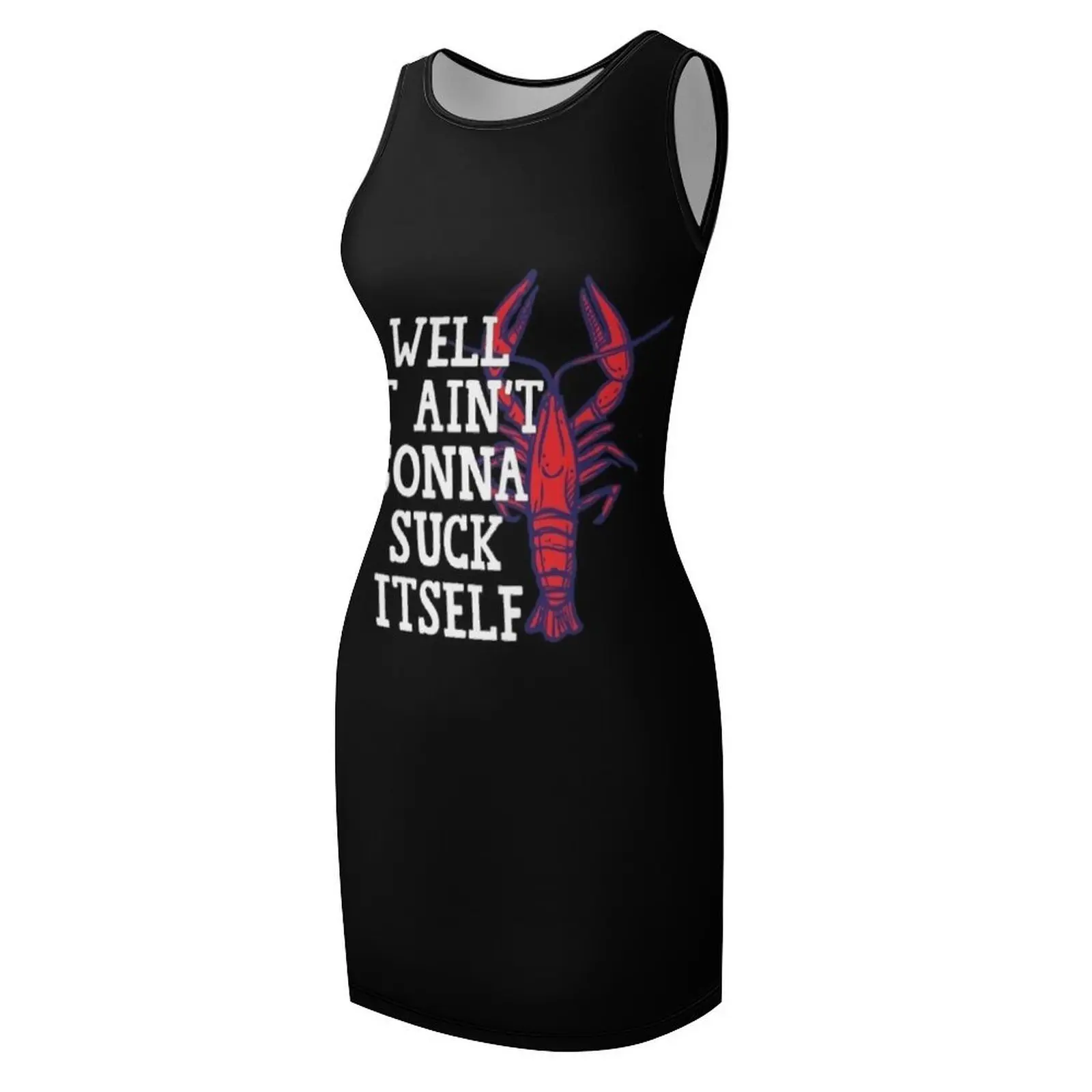 เสื้อยืดลายกุ้งแคลิฟอร์เนียแบบตลกๆ ไม่เหมือนเสื้อผ้าทั่วไป ชุดเดรสแขนกุดสำหรับผู้หญิง ดีไซน์หรูหราและทรงหลวม