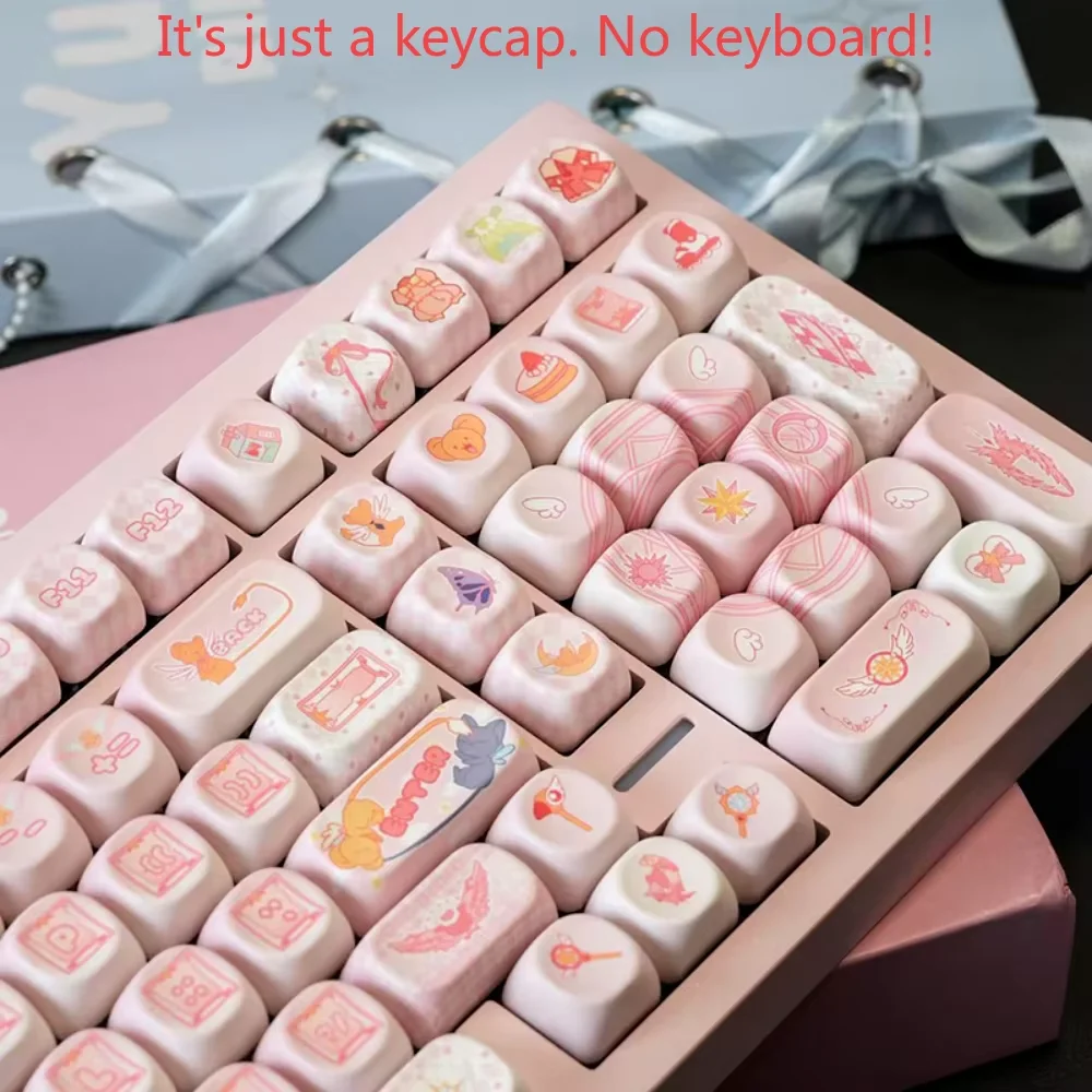 133 Key MOA Keycap PBT Cartoon Keycap Cute Sakura Suitable for 60/64/84/98/108 Gaming Mechanical Keyboard MX Switch