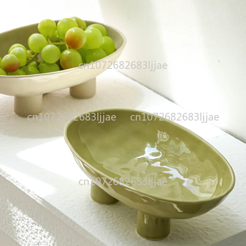 Modern Minimalist Creative Hand Crafted Ceramic Three High Legged Fruit Tray for Home Living Room Tabletop Fruit Candy Tray