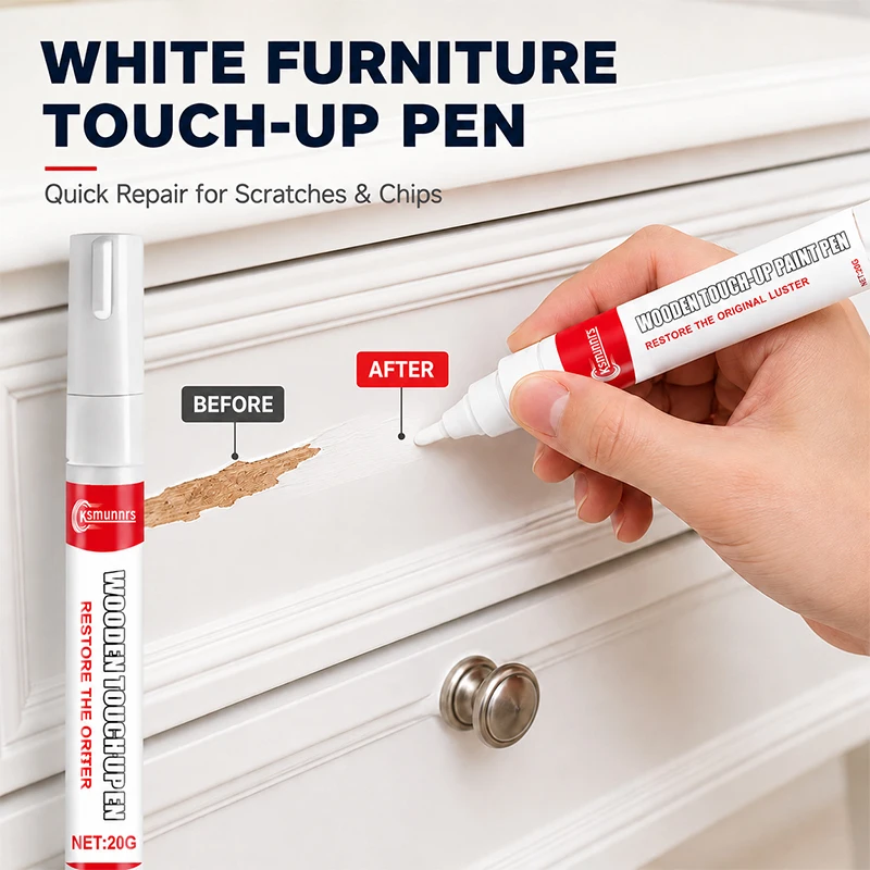 White Wood Repair Marker, Furniture Coloring Touch-Up Pen for Floors, Tables, Desks, Beds and Wooden Surface Scratch Repair