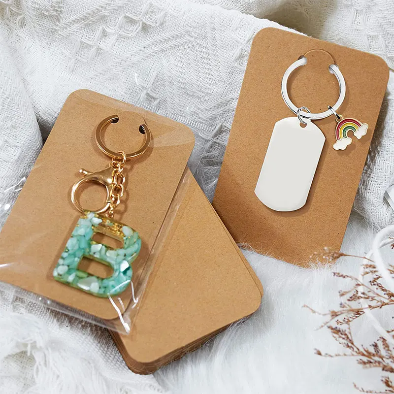 50 stücke 7,5x12cm Schlüssel anhänger Verpackungs karten Kraft papier Karten für DIY Schmuck Schlüssel anhänger Display Karton Schlüssel anhänger Einzelhandel Preis schilder