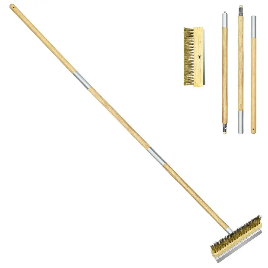 

Oven Brush Brass Bristles with Steel Scraper 60 Inch Long Wood Handle Outdoor Pizza Oven Tool