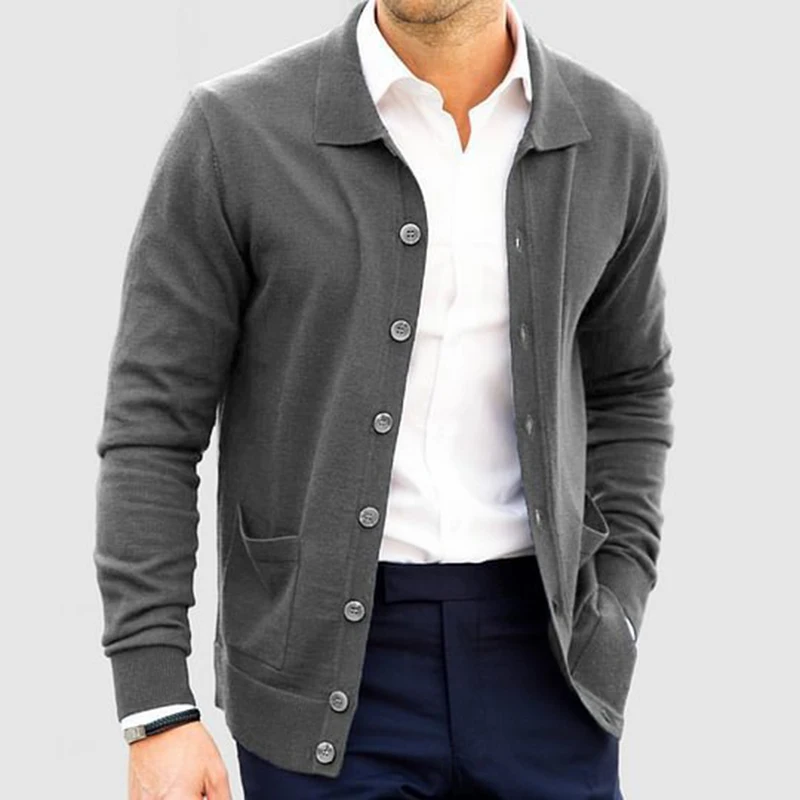 Giacche maglione tinta unita da uomo per il tempo libero quotidiano Primavera Autunno Cardigan casual con bottoni Top da uomo Maglioni vintage con colletto rovesciato