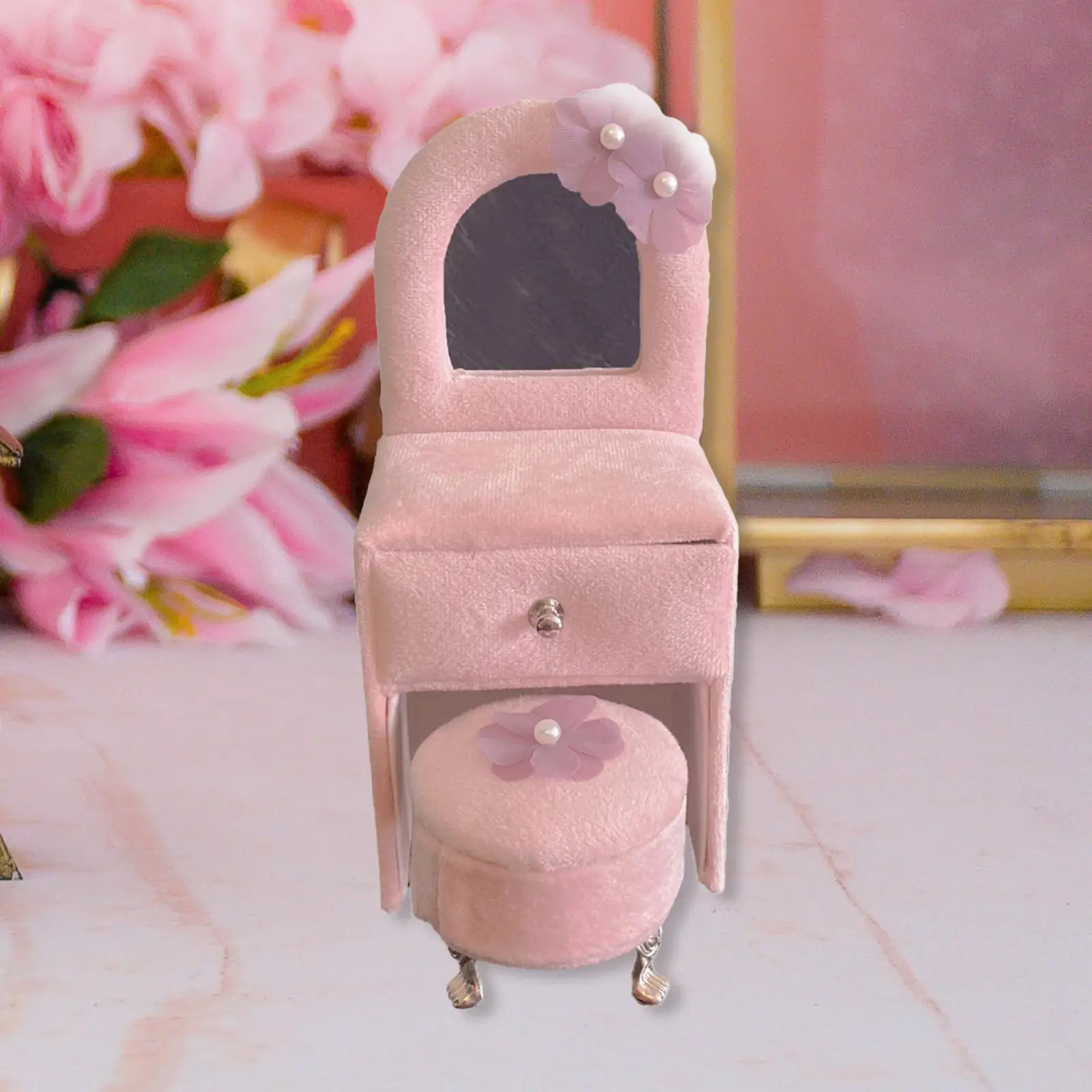 Dollhouse Dressing Table Jewelry Storage Case Dollhouse Furniture Jewelry Holder for Kids