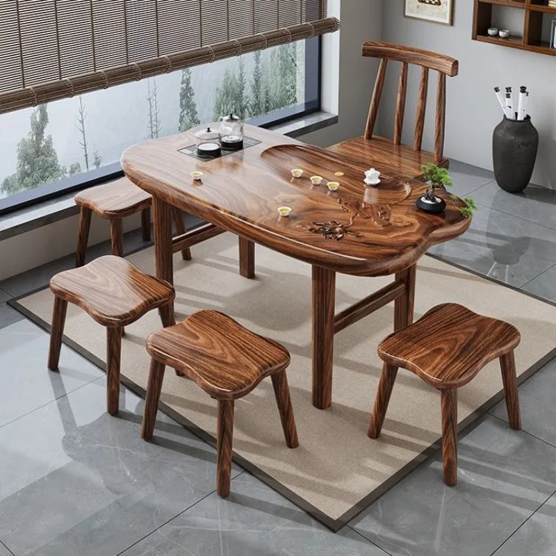 

Walnut Solid Wood Tea Table and Chair Combination Balcony Office Home Coffee Table Living Room with Tea Table