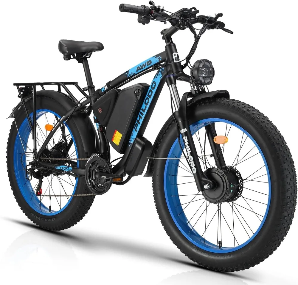 Electric Bike for Adults, 48V 23Ah Fat Tire Ebike Dual Motor AWD 2000W 35MPH Electric Bicycles 21-Speed