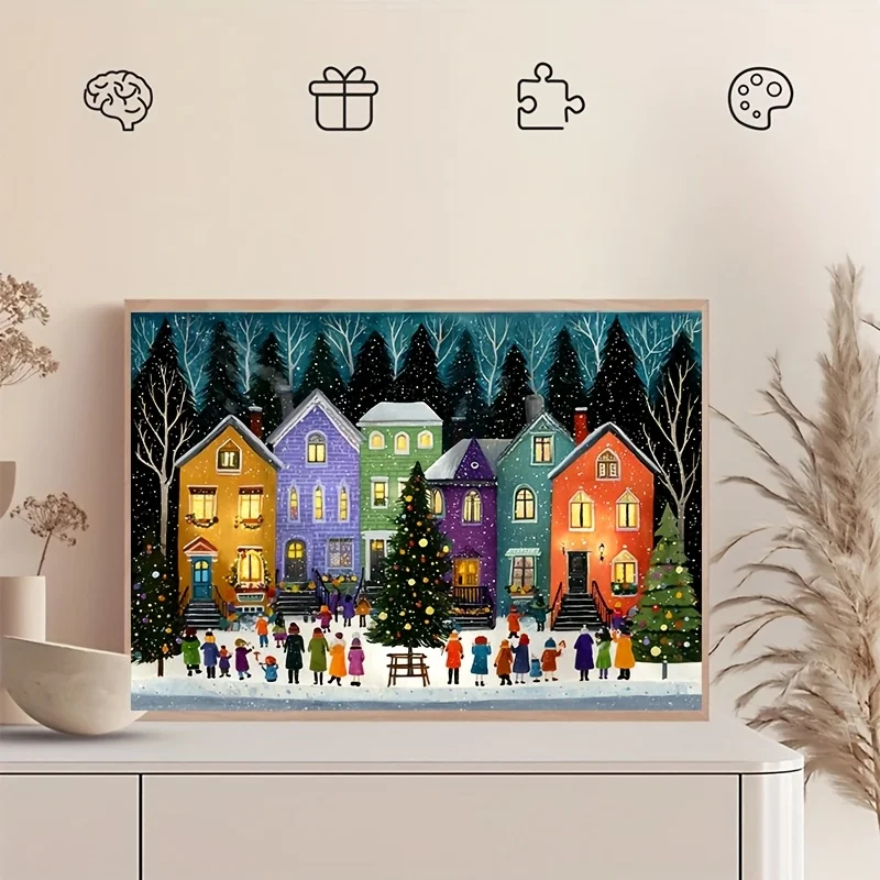 500-Piece Winter Lodge Jigsaw Puzzle For Adults, With Storage Box & A4 Poster, 15x10 Inches (38x26cm),Winter Scene Puzzle