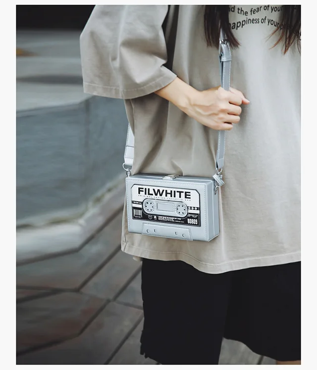 Vintage Cassette Tape Shape Crossbody Bag Niche Retro PU Hard Box Shoulder Bag Streetwear Couple Mini Messenger Handbag