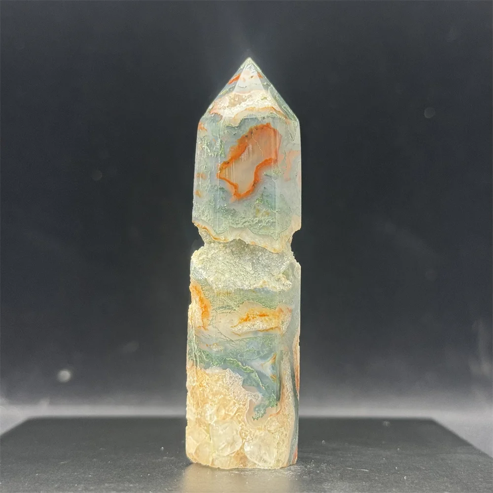 Natural Stone Red Moss Agate Crystal Column Single Point Healing Quartz Obelisk Wand Meditation Spiritual Energy Home Decoration