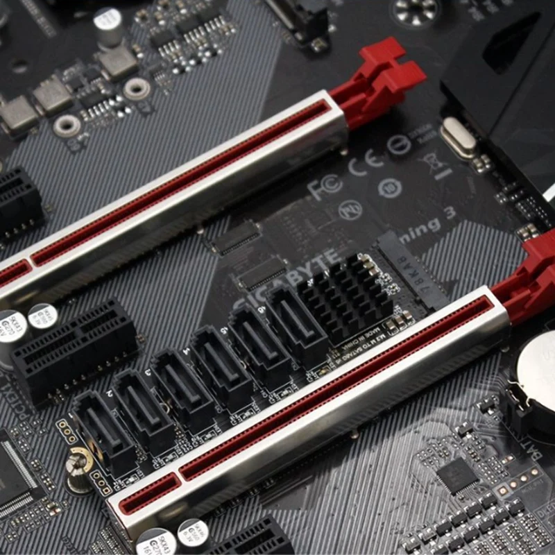 M.2 MKEY PCI-E Riser Card M.2 NVME To SATA3.0 PCIE To SATA 6Gpbsx6-Port Expansion Card ASM1166 Support PM Function