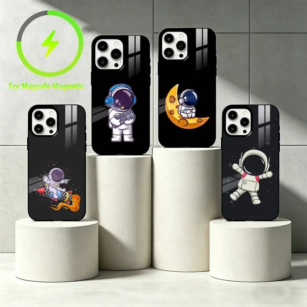 

Q-Q version of astronaut Phone Case For iPhone 17 16 15 14 13 12 Pro Max Plus for Mirror Wireless Magnetic Cover