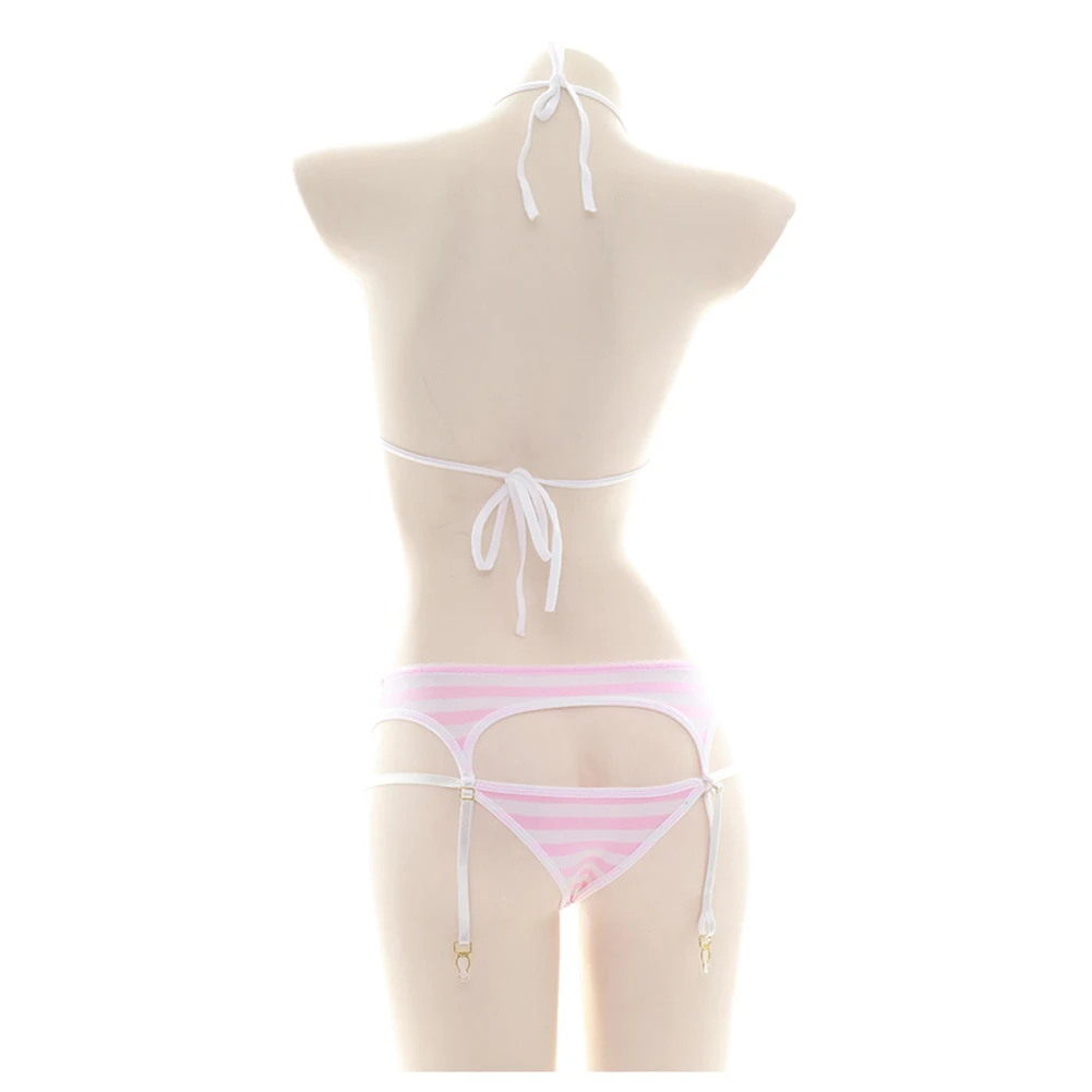 Frauen niedlichen Schulmädchen gestreifte Unterwäsche sexy ultra dünne Dessous weiblichen Strand Bikini BH und Höschen Set niedrige Unterhose