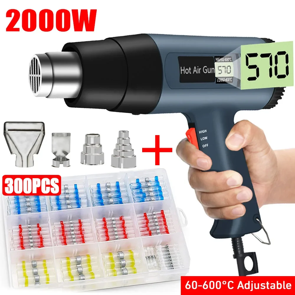 

2023 NEW 2000W Air Dryer Hot Air Gun Hair dryer for Soldering Thermal Blower Shrink Wrapping Tools with 300PCS Wire Connectors