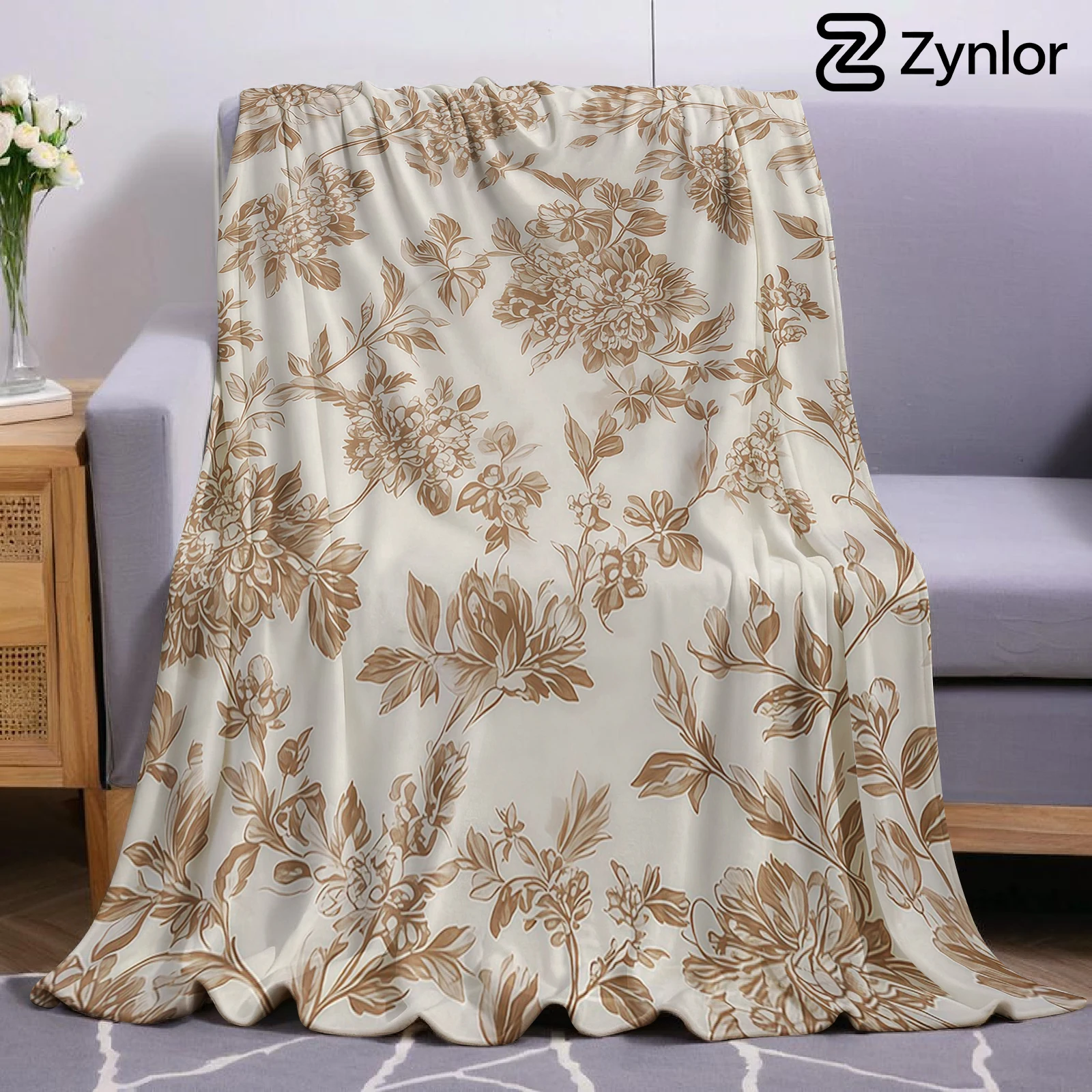 Brown Botanical Ultra Soft Sherpa Fleece Blanket Fluffy Warm Thick Throw for Sofa Bedroom Couch Holiday Home Decor Gift