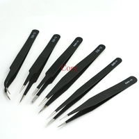 1Pc Tweezer Anti-static ESD-10/11/12/13/14/15 Stainless Steel Electronic maintenance tool Flat nose elbow clip Black