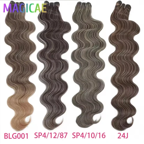 Imagen 1 del producto 30 pulgadas de color M618 Ombre Piano marrón Rubio 27/613 onda del cuerpo 200g extensiones de pelo ondulado sintético extensión suave similar al humano