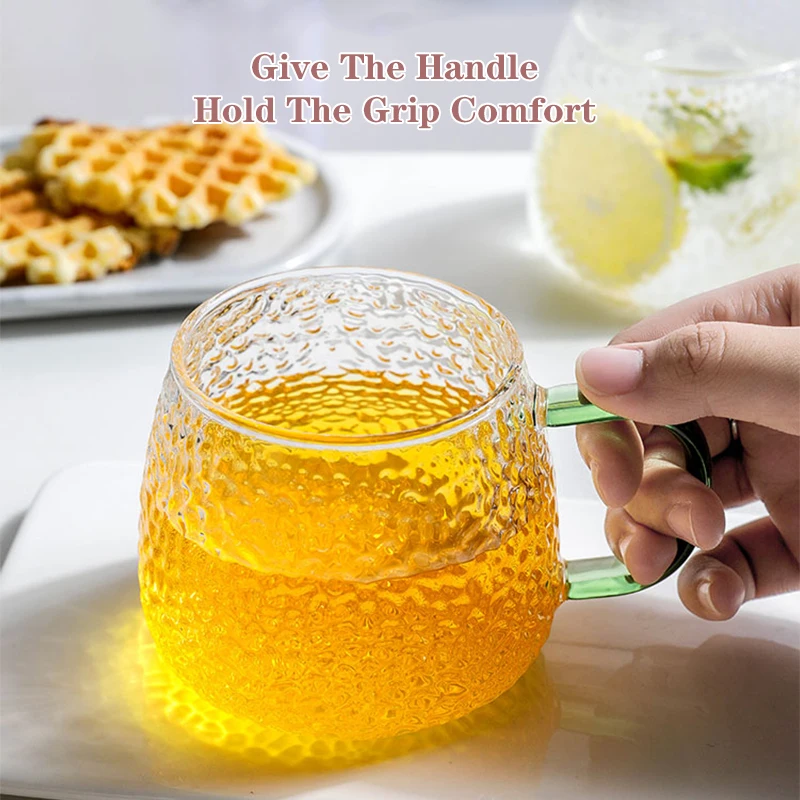 400ml Hammer Pattern Coffee Cup Air Bubble Water Glass Cup Temperature Resistant Hand Handle Tea Cup Household Drinking Equipmen