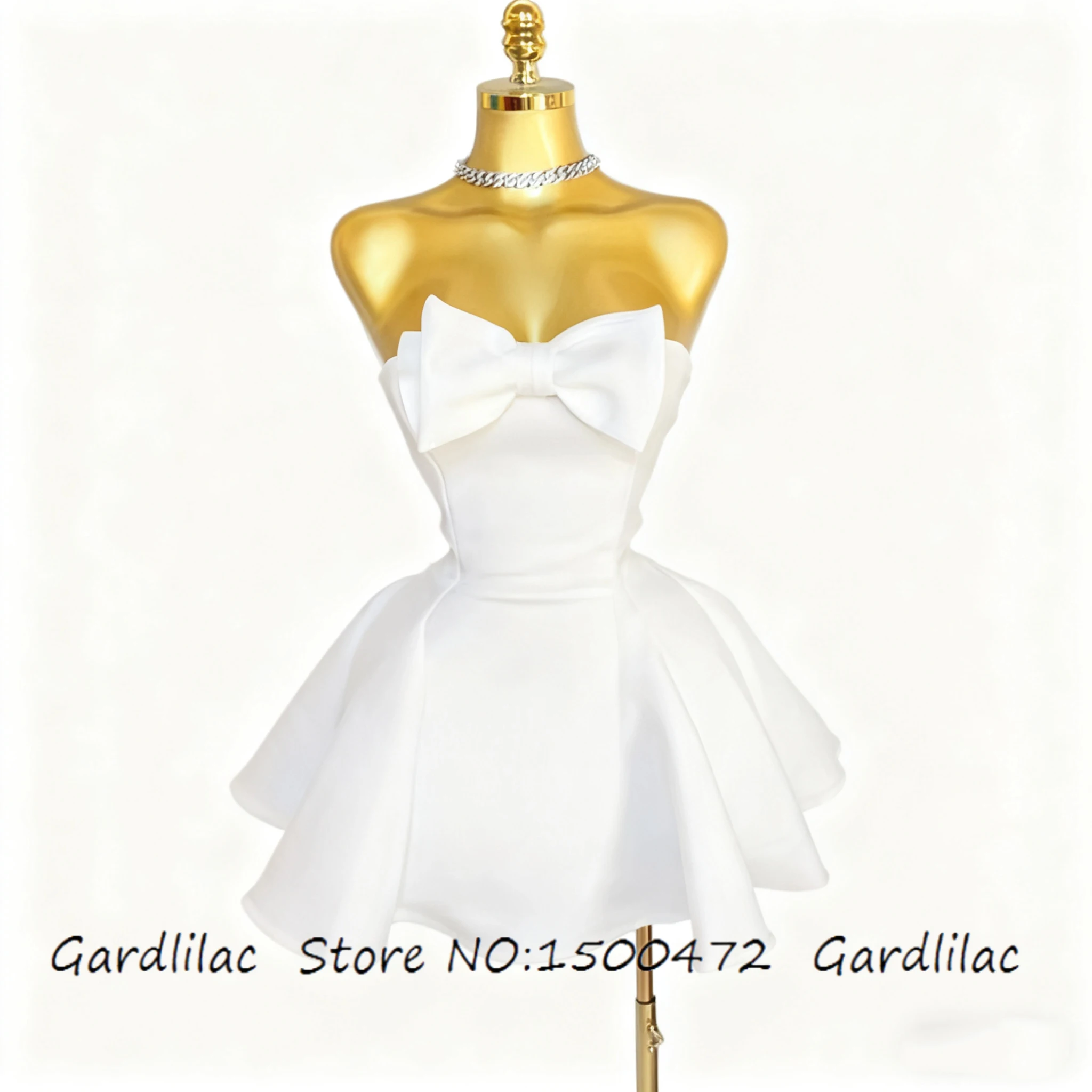 

Strapless Prom Dress with Bow Satin Big Swing Midi Mini Dress Summer Beach Vacation Holiday Party Birthday Dresses