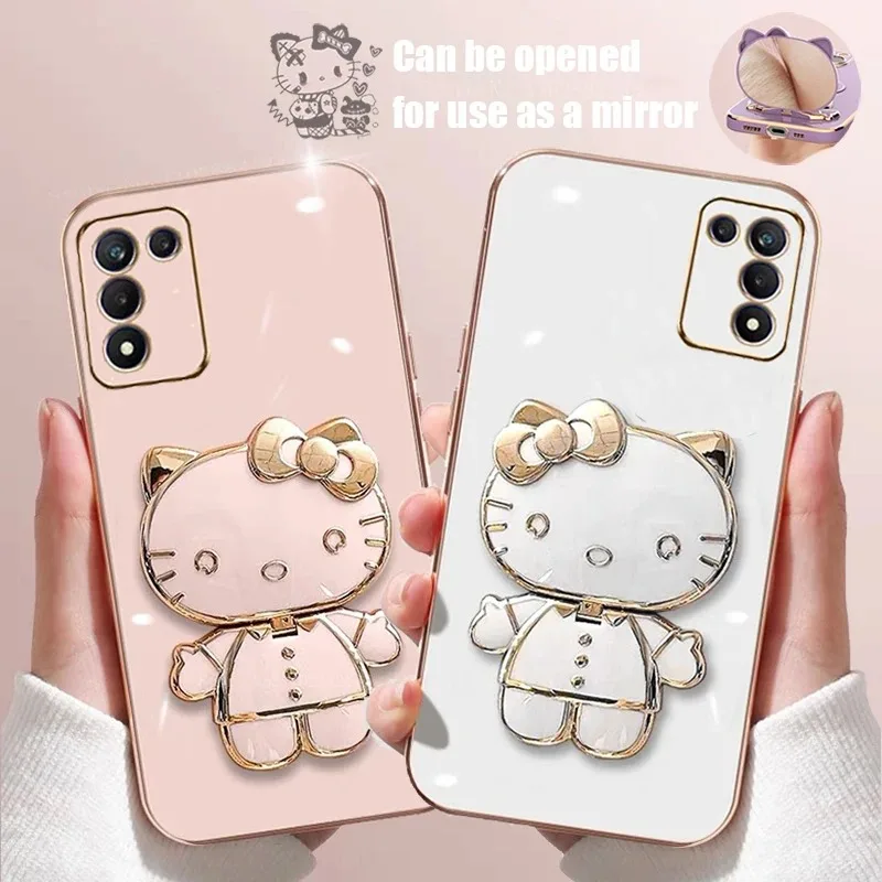 Luxury Hello Kitty Makeup Mirror Phone Case For Samsung Galaxy A55 A35 A25 A13 A23 A12 A22 A32 A52 A52S A72 A15 A05 A05S Cover