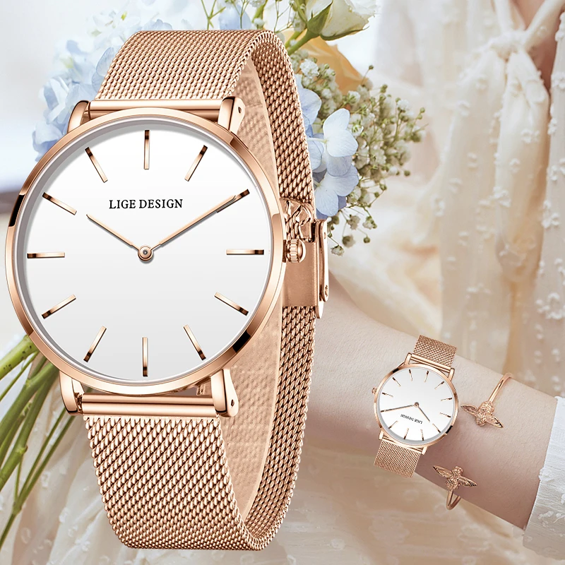 

LIGE 2026 Elegant Women's Watches Simple Ladies Dress Quartz Waterproof Women's wristwatch casual fashion clock montre femme+BOX