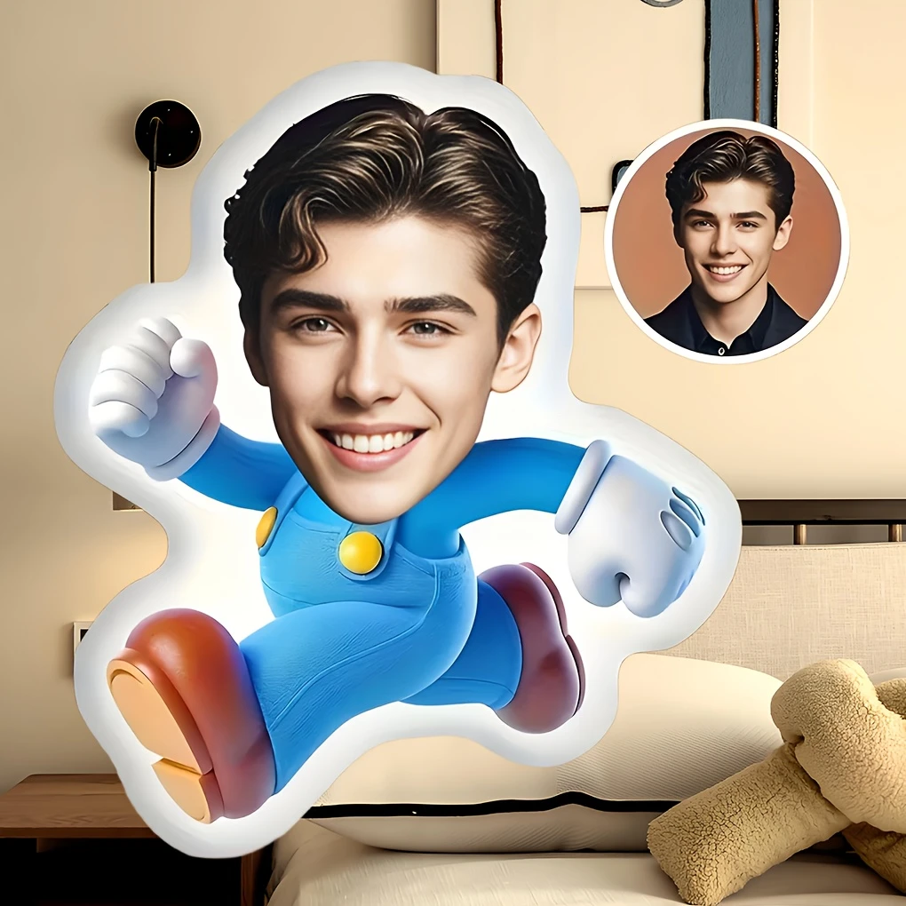 Personalized Photo Custom Plush Pillow- Customizable Facial Expression with Your Photo, Soft Plush Fabric and Filling, Zipper Cl