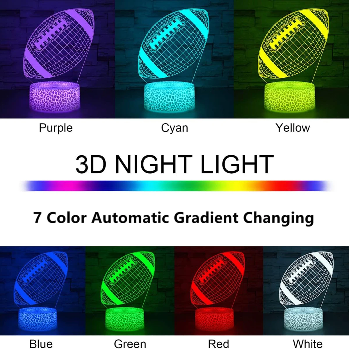 7 / 16 Colored Rugby Night Light For Kids Room Decor Christmas Birthday Gift Ball Acrylic Lamp