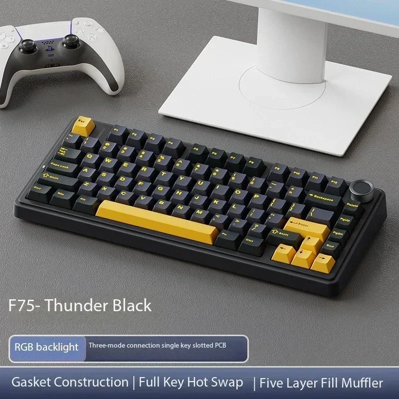 

Механическая клавиатура F75 Bluetooth Проводная RGB PBT 75%/2,4G Беспроводная раскладка OEM Прокладка профиля Клавиатура ПК Планшет Офисные принадлежности