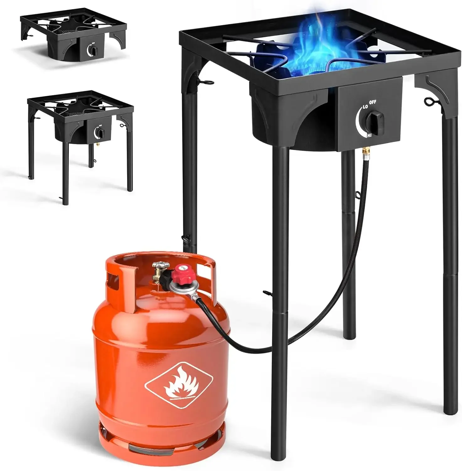 

Burner Propane Gas Stove for Outdoor Cooking, 150,000 BTU Camping Cooker with Removable Legs, Temperature Control Knobs