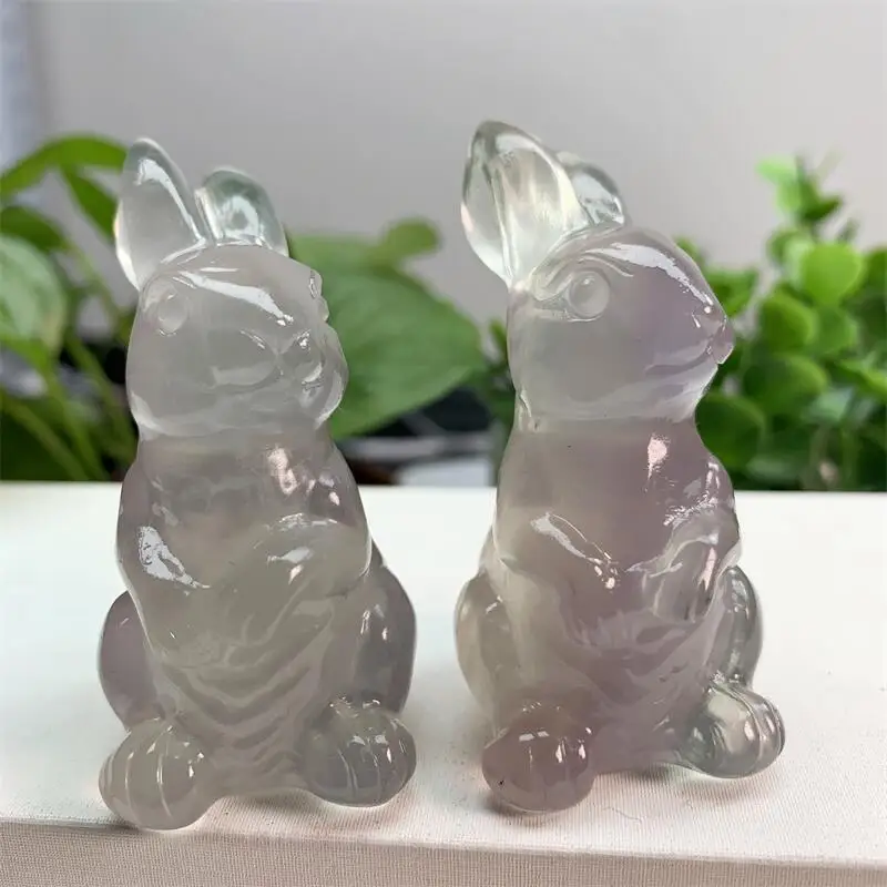 

6cm Natural Fluorite Rabbit Crystal Carving Crafts Healing Lucky Stone Home Decoration Gift Healthy Children Toy 1pcs