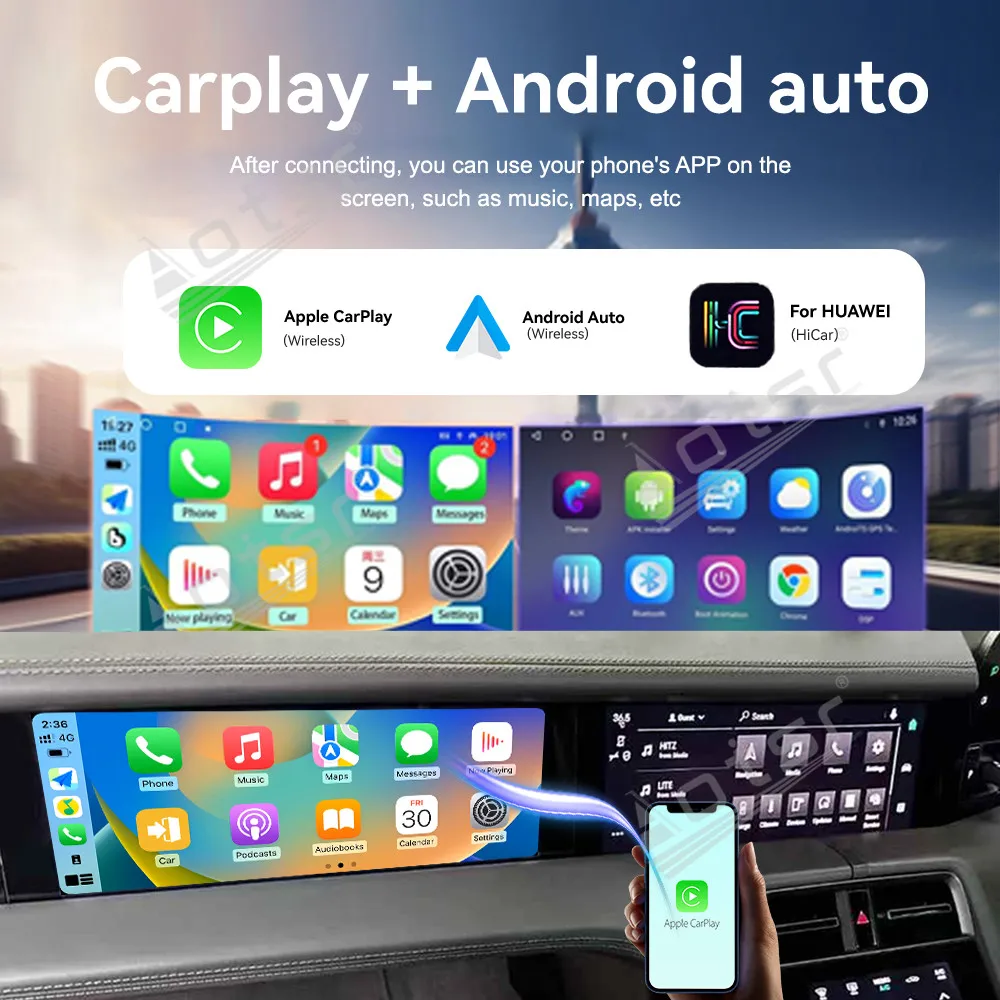 Car Co-pilot Screen Car Radio Carplay Android 15 For Porsche Taycan 2019-2025 Passenger Entertainment Multimedia Video Player