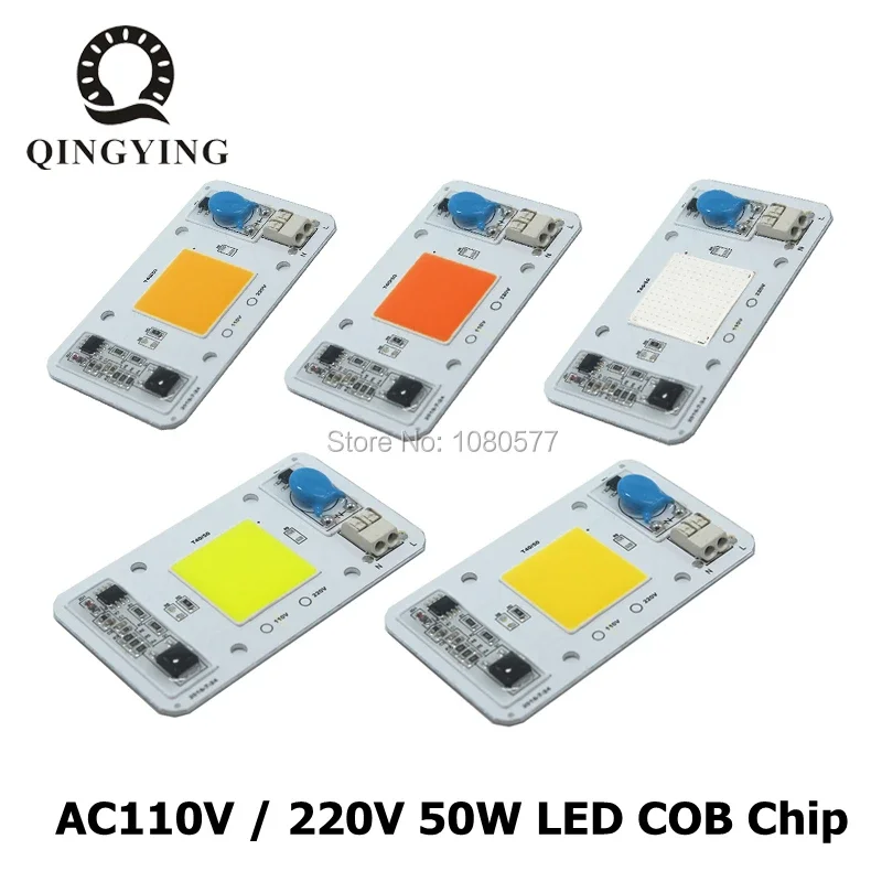 LED 50W COB Chip Bulbs AC 110V 220V Integrated Smart IC Driver Cool White Warm White Red Green Blue Yellow Pink Full Spectrum