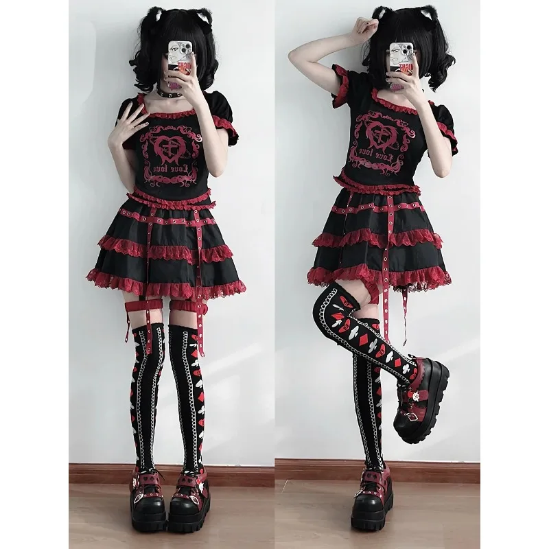 Scarpe con plateau gotiche per donna Street Style Girls Lolita Scarpe con zeppa Poker Joker Regalo di Halloween Mary Janes Scarpe da donna Tacones