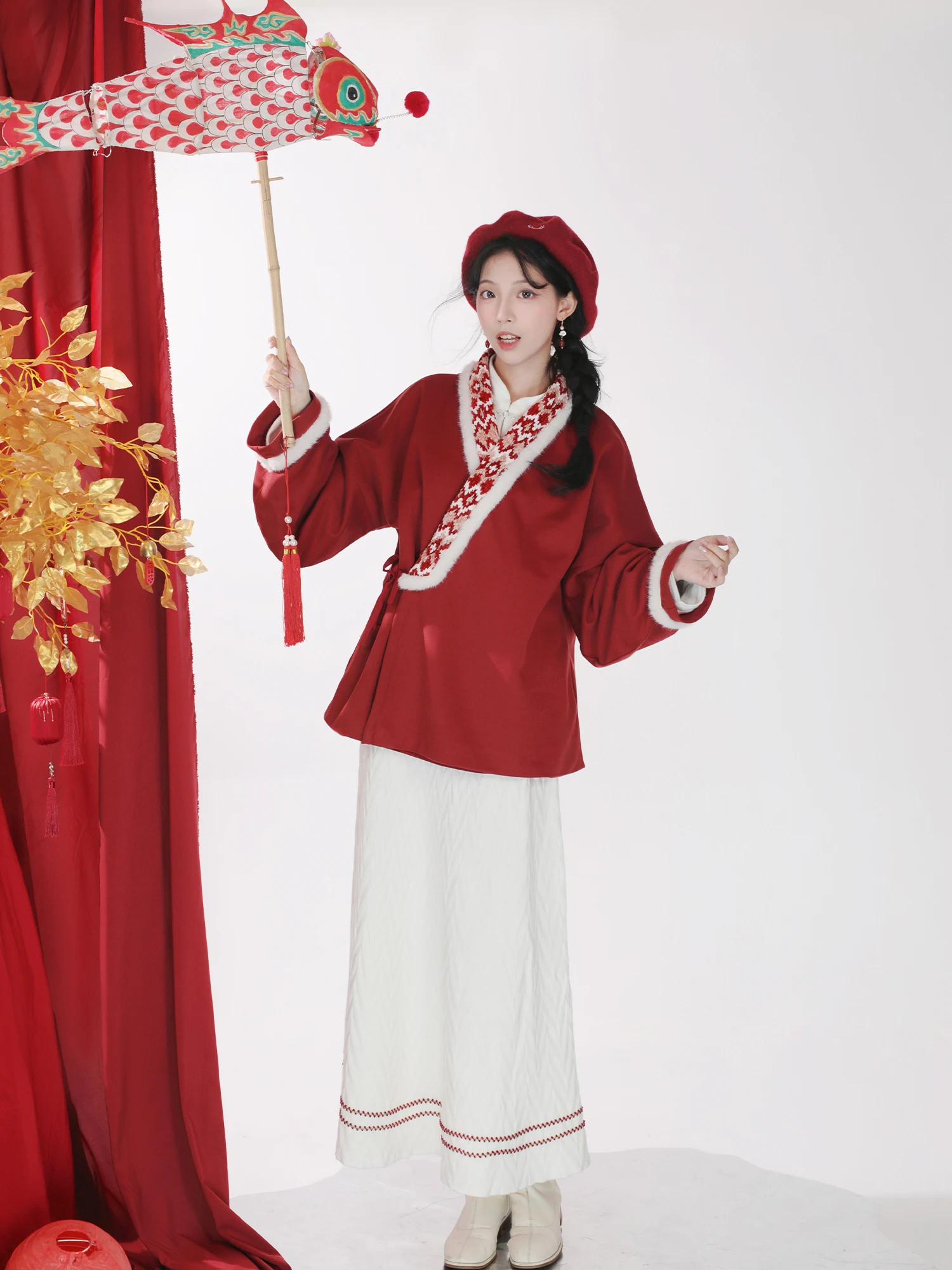 

Xiao Lu ui улучшенная арка динаса Мин, сумка, пальто с воротником-стойкой, новогоднее тепло, снегопад, цветение сливы, женское джейм Hanfu