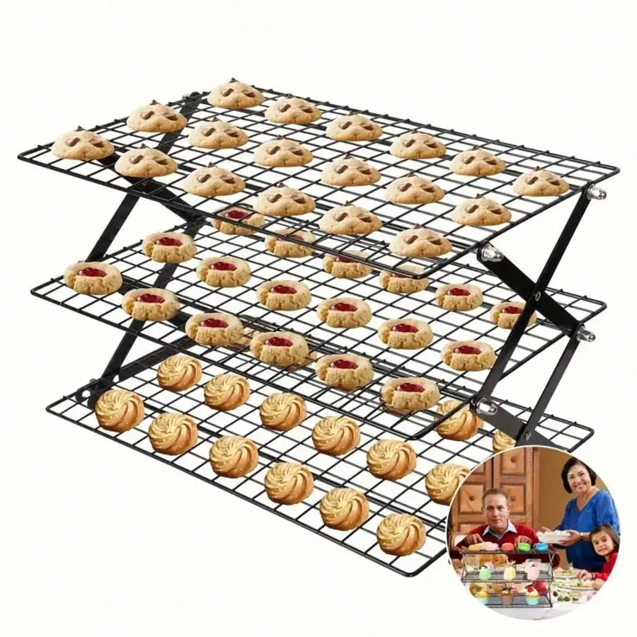 3 Layer Folding Cooling Rack, Cake Baking Accessories, Biscuit Drying Rack, for Kitchen Outdoor