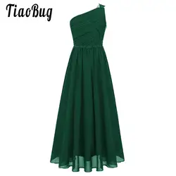 Elegant Girls Chiffon Maxi Dress One Shoulder Wedding Flower Girl Dress Princess Dress Festive Cocktail Party Evening Dresses