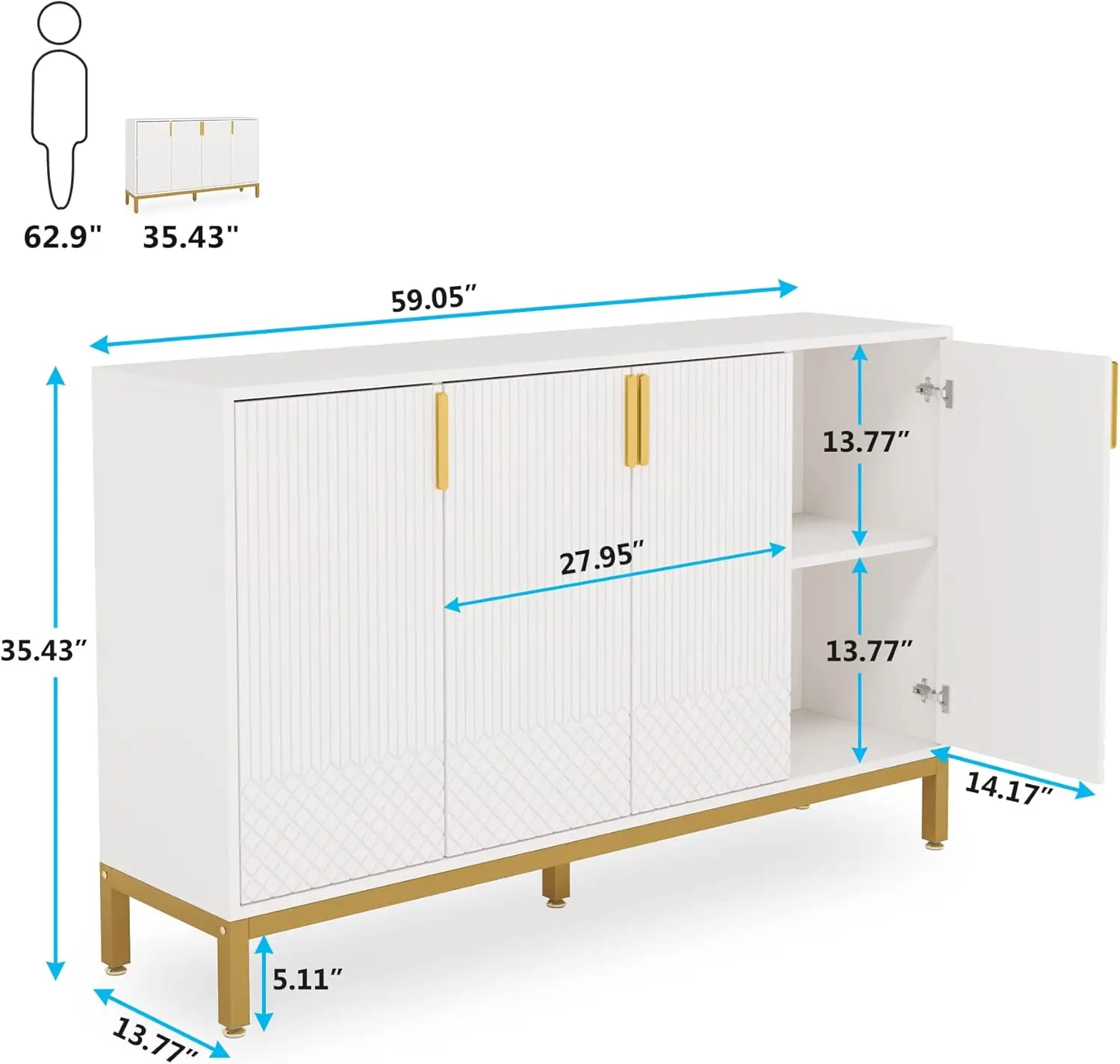 Cabinet with Storage, 59 Inch Kitchen Sideboard Cabinet with 4 Doors, Coffee Bar Cabinet Storage