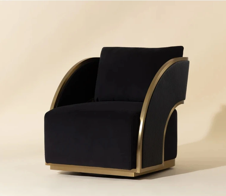 

New Design Luxury Chair Fixed Base Brushed Gold Stainless Steel Faux Leather Accent Chair for Living Room Bedroom Reception