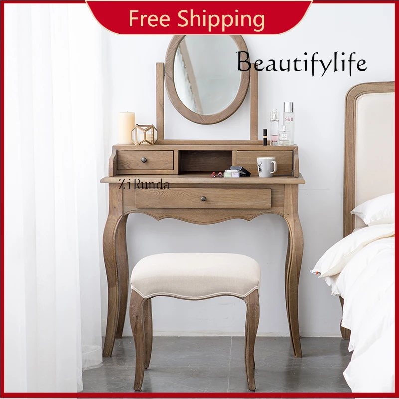 

X American Country Oak Solid Wood Dressing Table With Drawers Small Apartment Simple Log Dressing Table