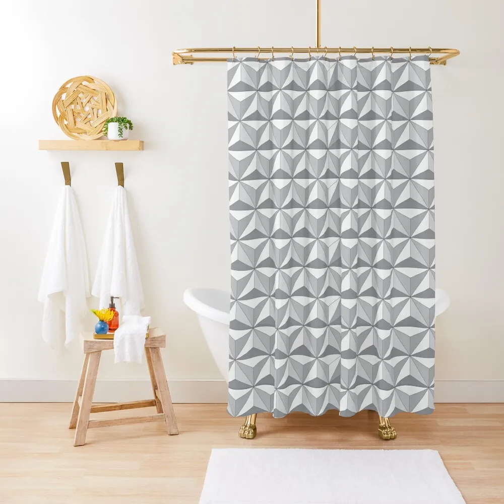 

Geodesic Sphere, Greyscale - Dark Shower Curtain Waterproof Fabric Shower Curtain Curtains For The Bathroom