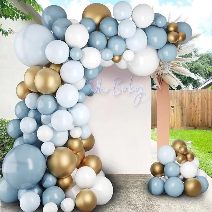 

139pcs Blue White Metallic Latex Balloons Wedding Bridal Party Birthday Anniversary Arch Kit