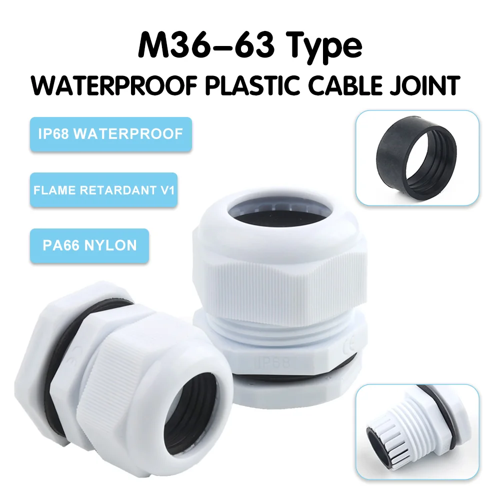 

1PCS IP68 Waterproof Nut Metallic Cable Gland M Type Adjustable White Fixing Nylon Connectors Plastic Seal Joint M36/M40/M50/M63