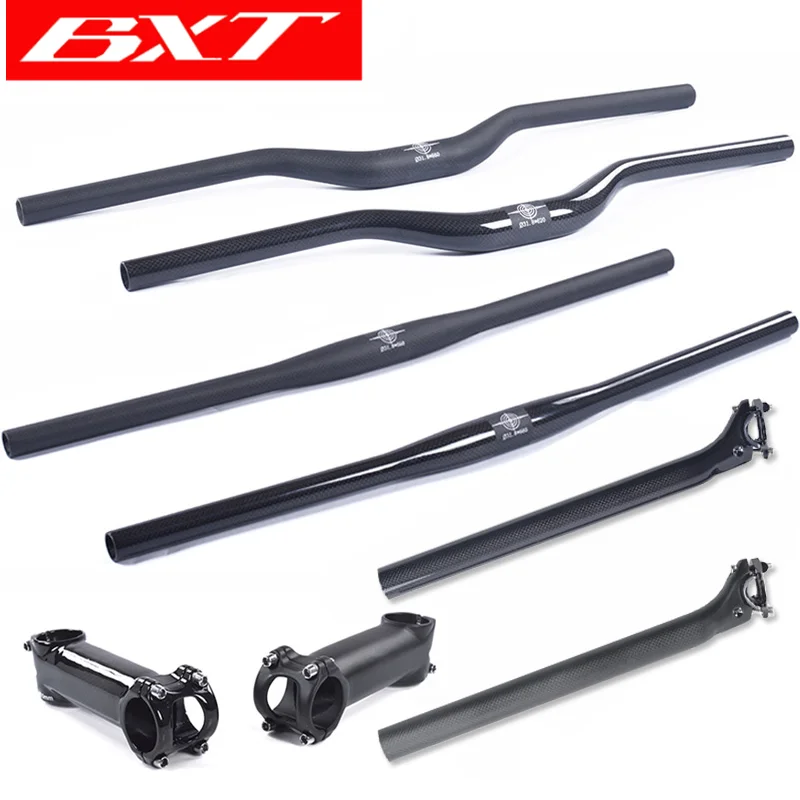 

Full Carbon Fiber Bicycle Handlebar Set 3k Flat Riser Handlebar +stem +seatpost Mtb Mountain Bicycle Part