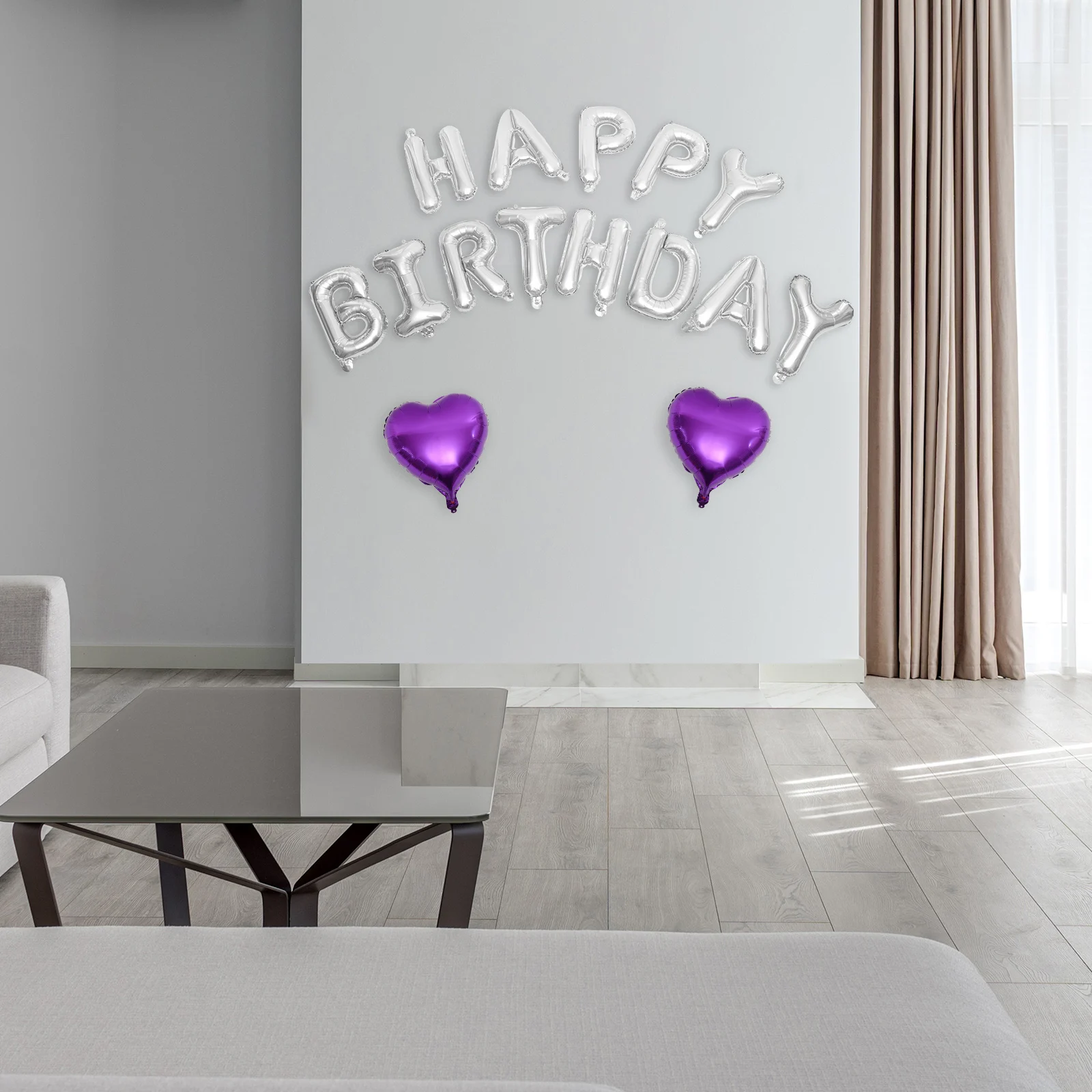 

Birthday Balloon Banner Purple Set Flower Letters Decorations Women Party Room Living Photo Prop Aluminum