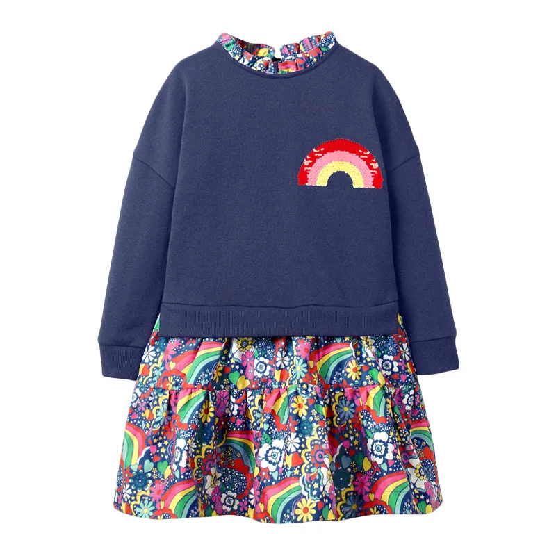 

Autumn and Winter Fleece-Lined Children's Dress Girls' Long-Sleeve Dress Casual Style Girls' Dress