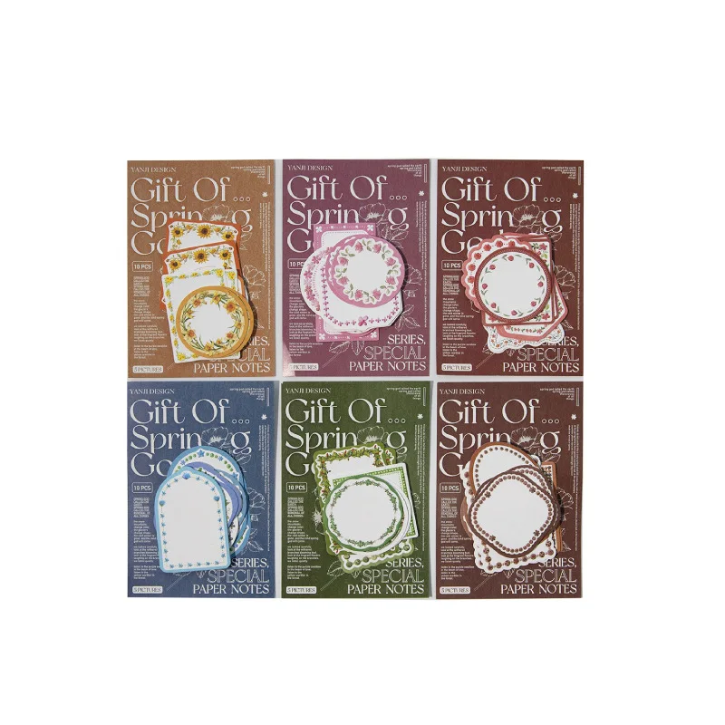 ฤดูใบไม้ผลิของขวัญพระเจ้า Series Vintage ดอกไม้ลูกไม้ขอบบรรเทาภูมิทัศน์ MeMO Pad Creative DIY Journal วัสดุ Collage เครื่องเขียน
