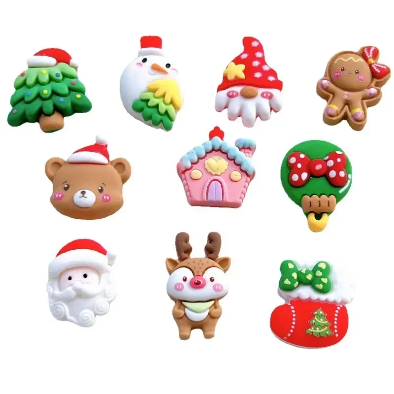 Mini Christmas Series Resin Toy Cute Santa Claus House Cartoon Bear Small Diy Party Hairpin Phone Case Accessories Decorate